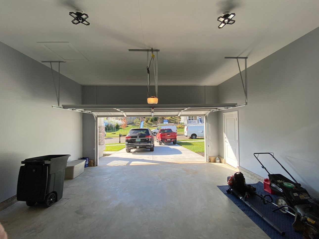 Painted garage ceiling, walls and trim. 